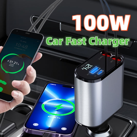 4 in 1 Fast Retractable Car Charger